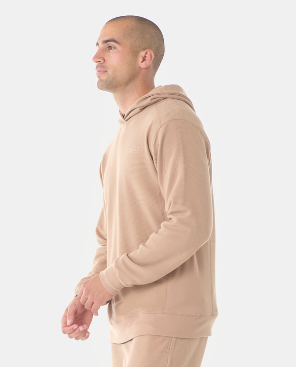 Glen Waffle-Knit Hoodie Camel