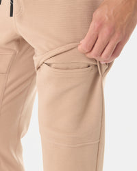 Glen Waffle-Knit Cargo Sweatpant Camel