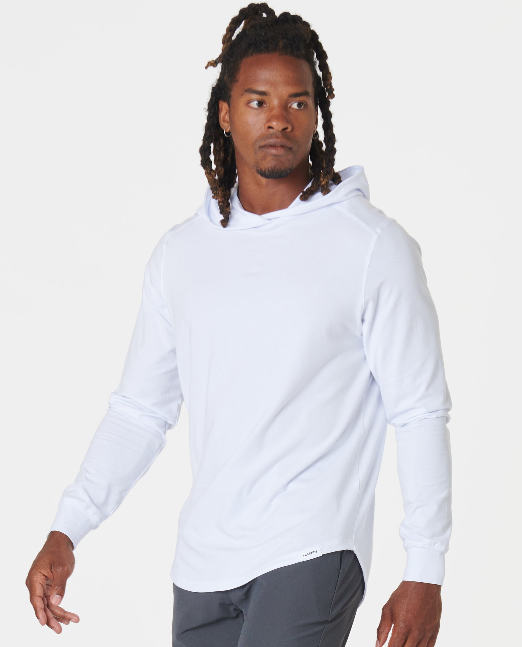 White long hot sale sleeve hoodie